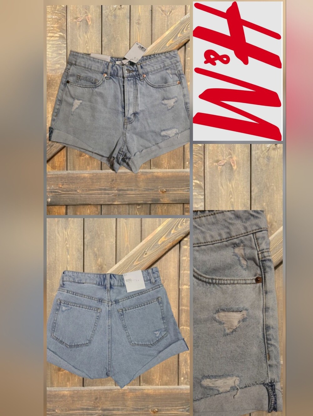 NWT 3 For $30😃 H&M Light-Wash Raw Hem Distressed Ripped Denim Shorts - Women